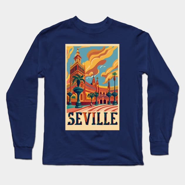 A Vintage Travel Art of Seville - Spain Long Sleeve T-Shirt by goodoldvintage